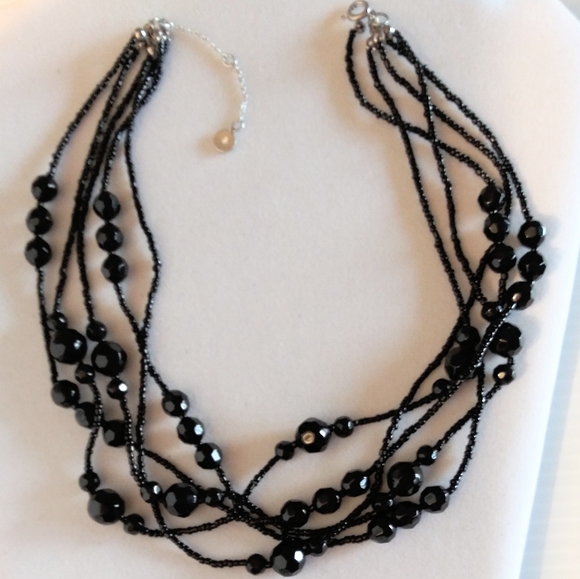 Vintage jet black faceted necklace with restorated - Picture 2 of 7